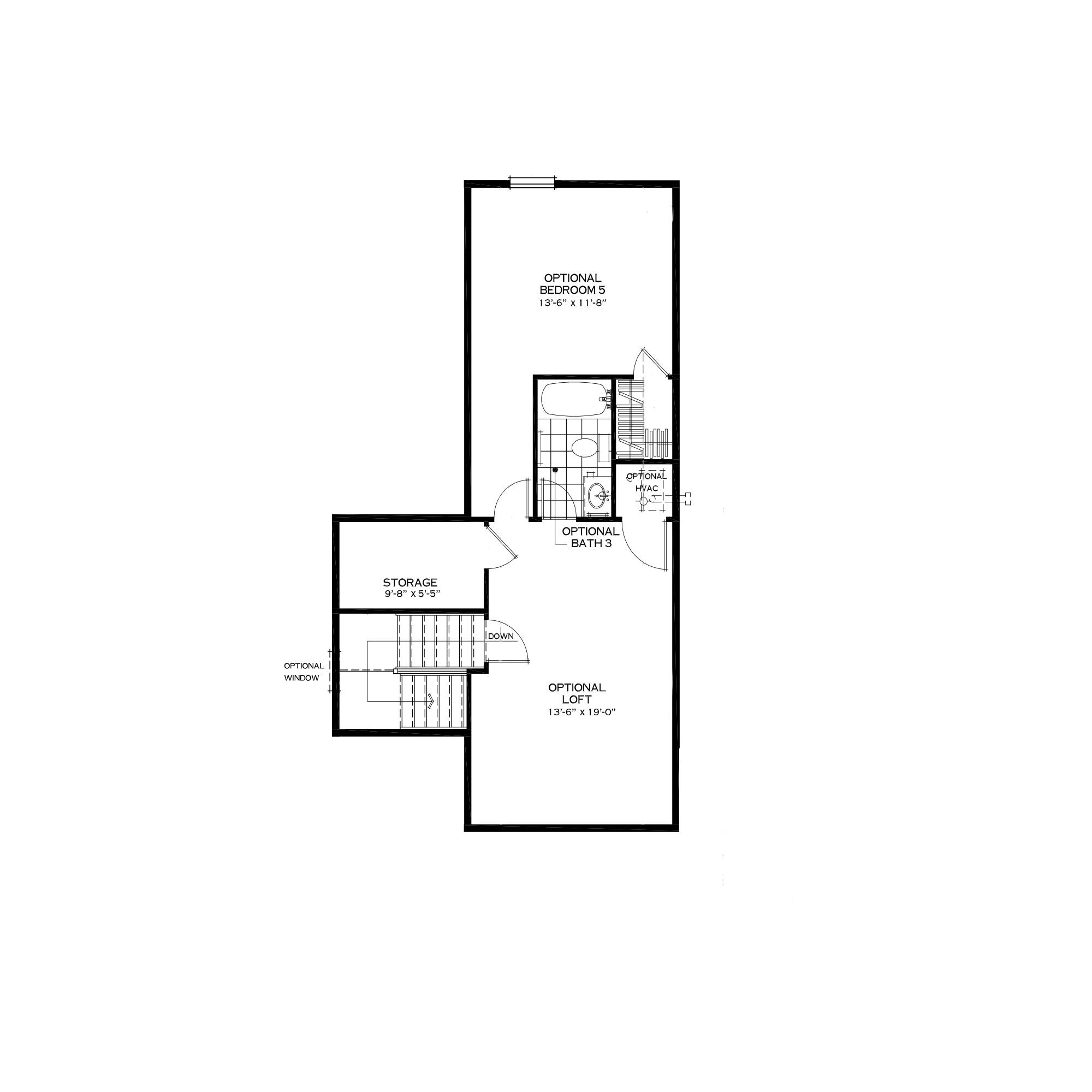 Alternate Layout of Optional Third Floor Loft with Bedroom Suite