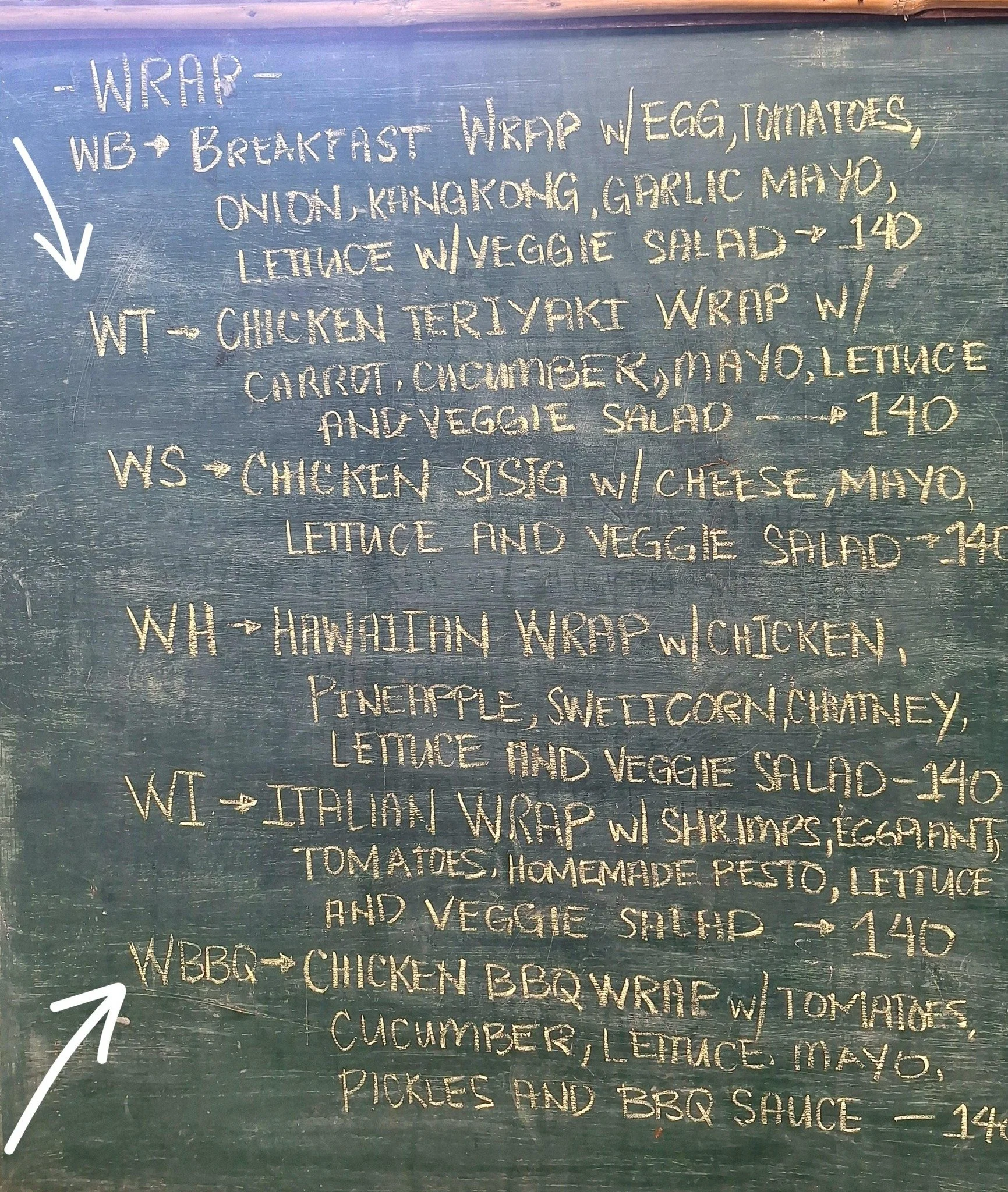 Practice your FSL and order food at the same time! Sign the letters on the side of the menu items, to order your food at the board. 
So next time you want a teriyaki chicken wrap, sign the letters W T!