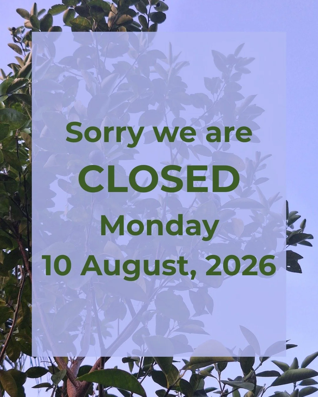 Sorry, we will be closed tomorrow, Monday 10 August. 
We will be back on Tuesday, see you then!