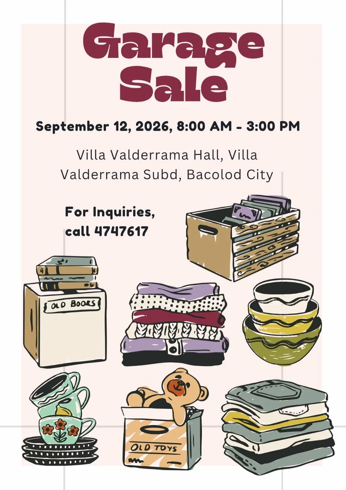 We are excited to be joining another Garage Sale at Villa Valderrama Hall on Saturday September 12! There will be lots of goods to find and buy, we hope to see you there!