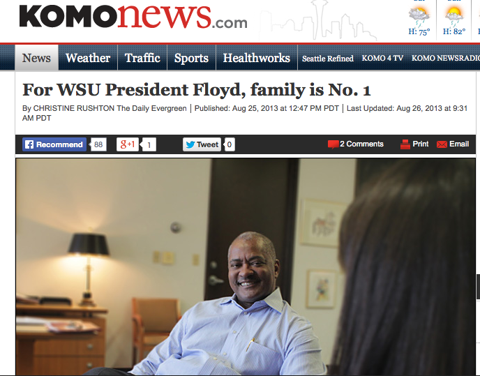  “For WSU President Floyd, family is No. 1″ By Christine Rushton *Picked up by the AP Wire, more than 500 reprints Click here for the full story.