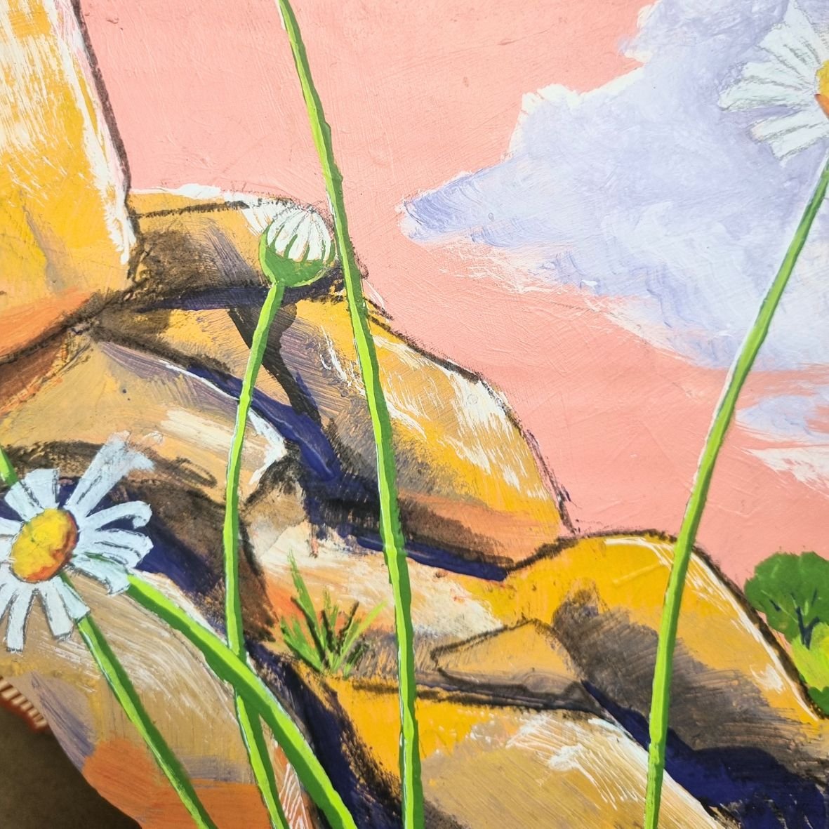 Granite Daisies by the Namoi (Warrabah National Park) , Acrylic Paint