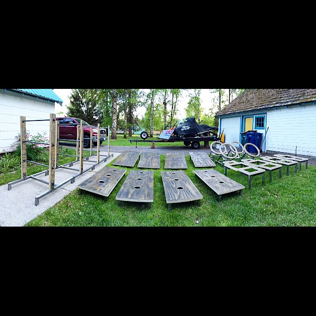 That's right... The Leisure Games just hand built a couple BEAUTIFUL sets of games and will now be renting to YOU for your next shindig! #leisurewolfstrikesagain #weddingseason #kickyourheelsupandshout #beerinonehand #beanbagintheother TheLeisureGame