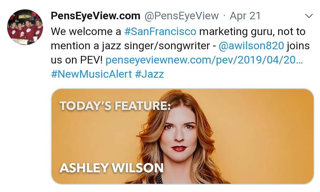 Thank you The Pen's Eye View for the awesome interview questions and great write up on Paint the Sky! #ashwilson #ashleywilsonmusic #paintthesky #singersongwriter #jazzpop #madeinsf