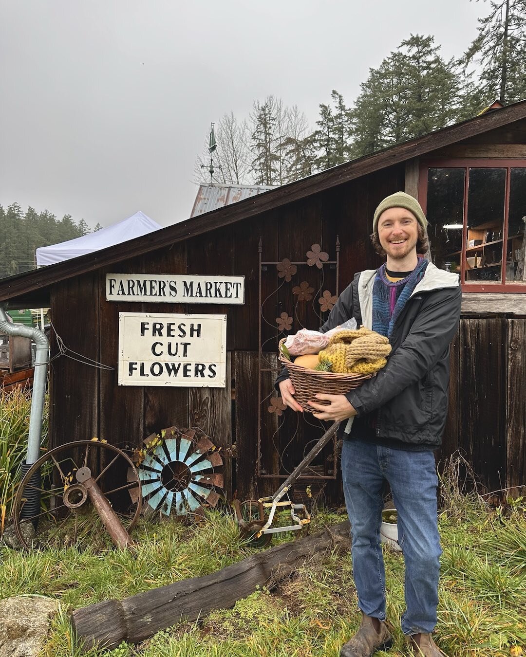 We are so happy that Spencer won the Warm Valley Farm basket raffle with our farm grown onions, winter squash, a lamb shoulder roast plus and a scarf &amp; ornaments from Barn Swallow Vintage.