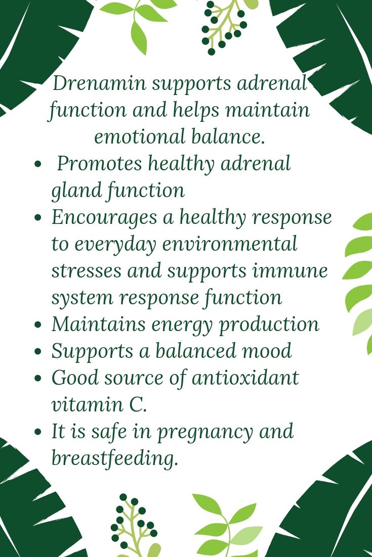 Drenamin supports adrenal function and helps maintain emotional balance. - Promotes healthy adrenal gland function - Encourages a healthy response to everyday environmental stresses and supports immune system respons.jpg