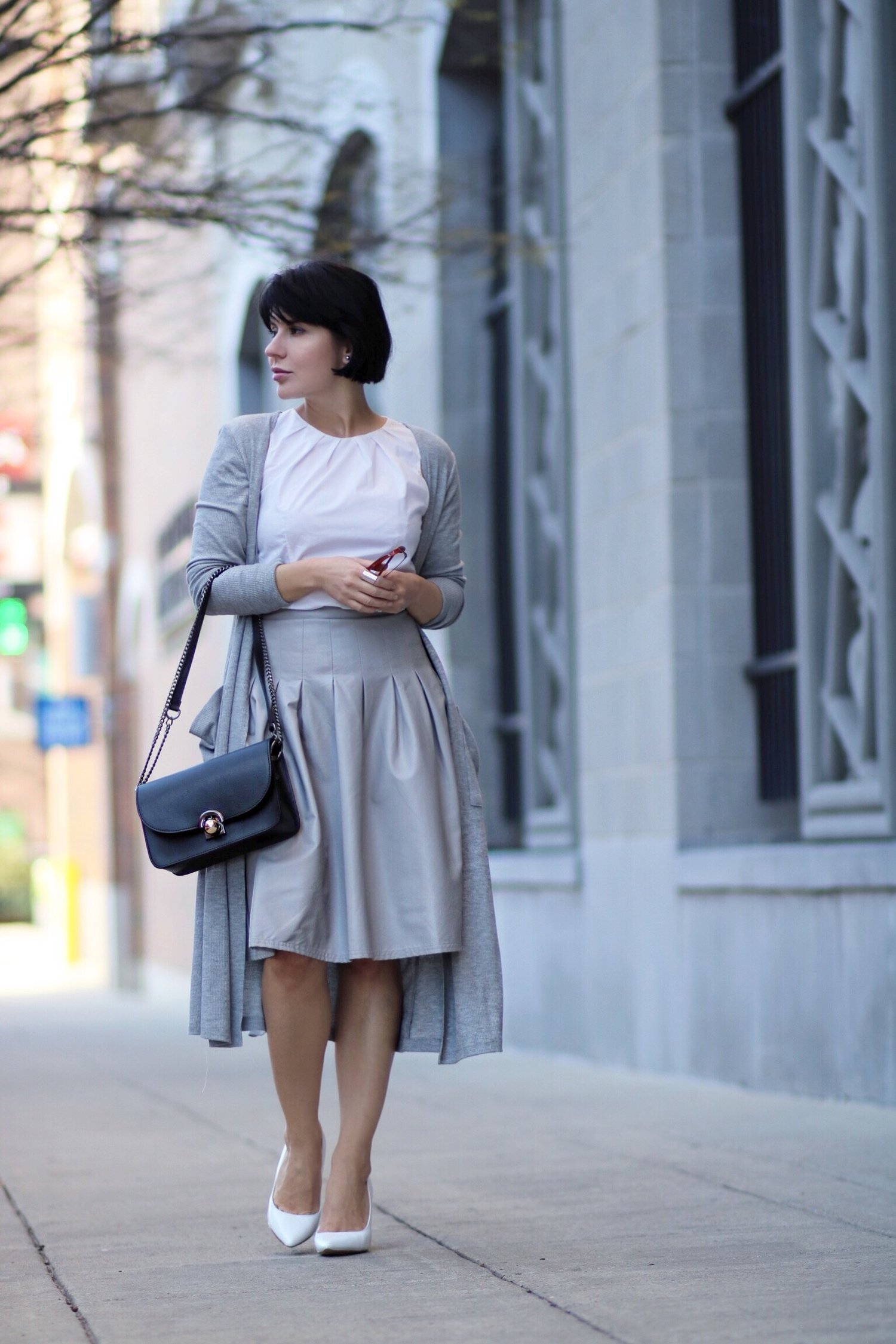 grey leather skirt blogger style