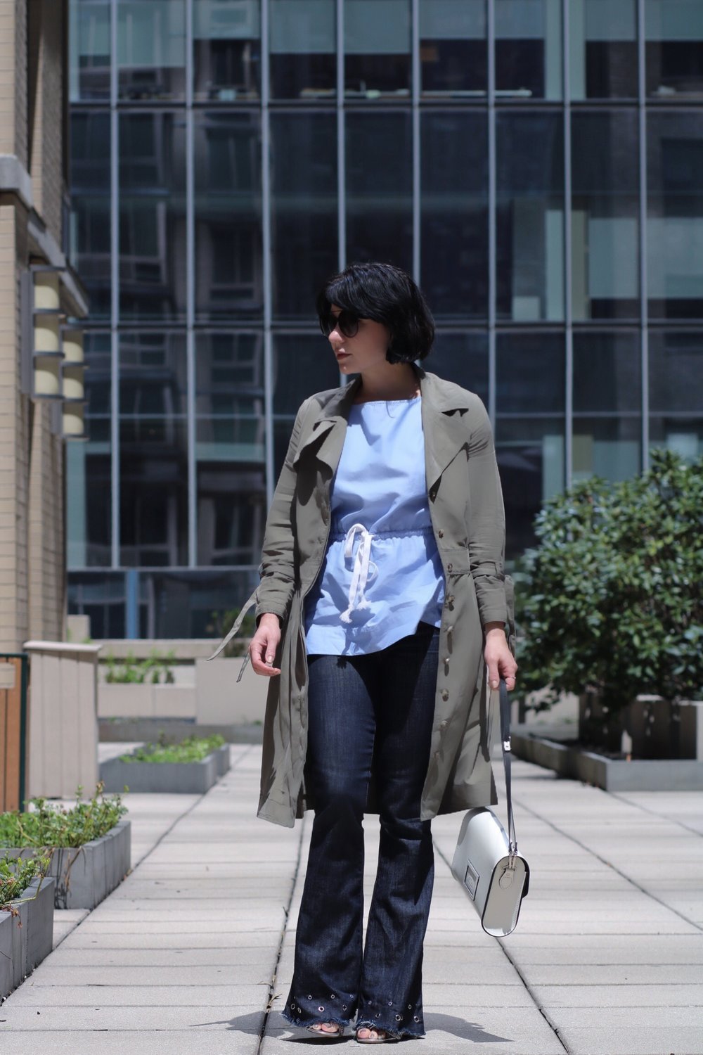 flare-denim-khaki-trench-outfit