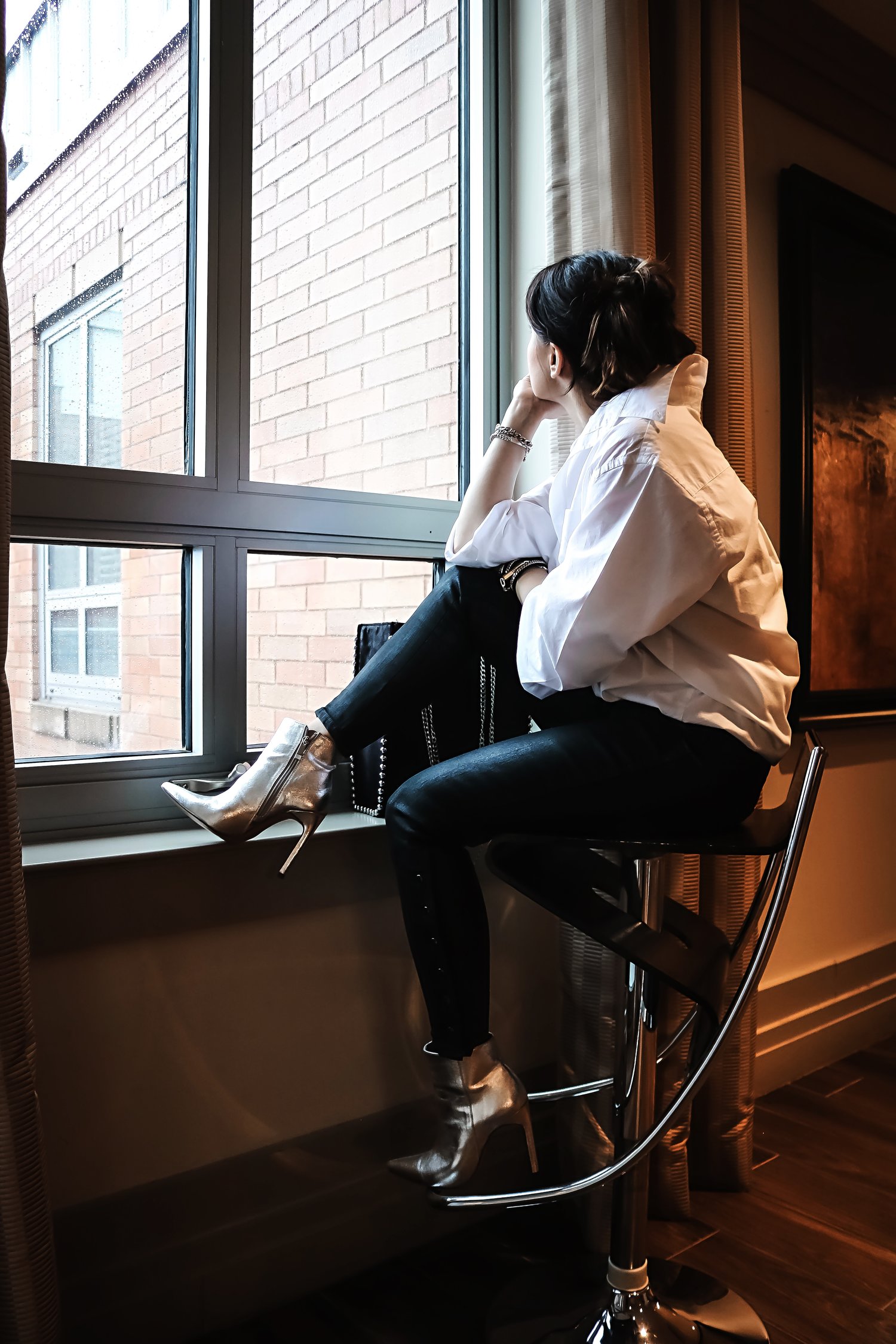 Date-night-white-shirt-coated-denim-window