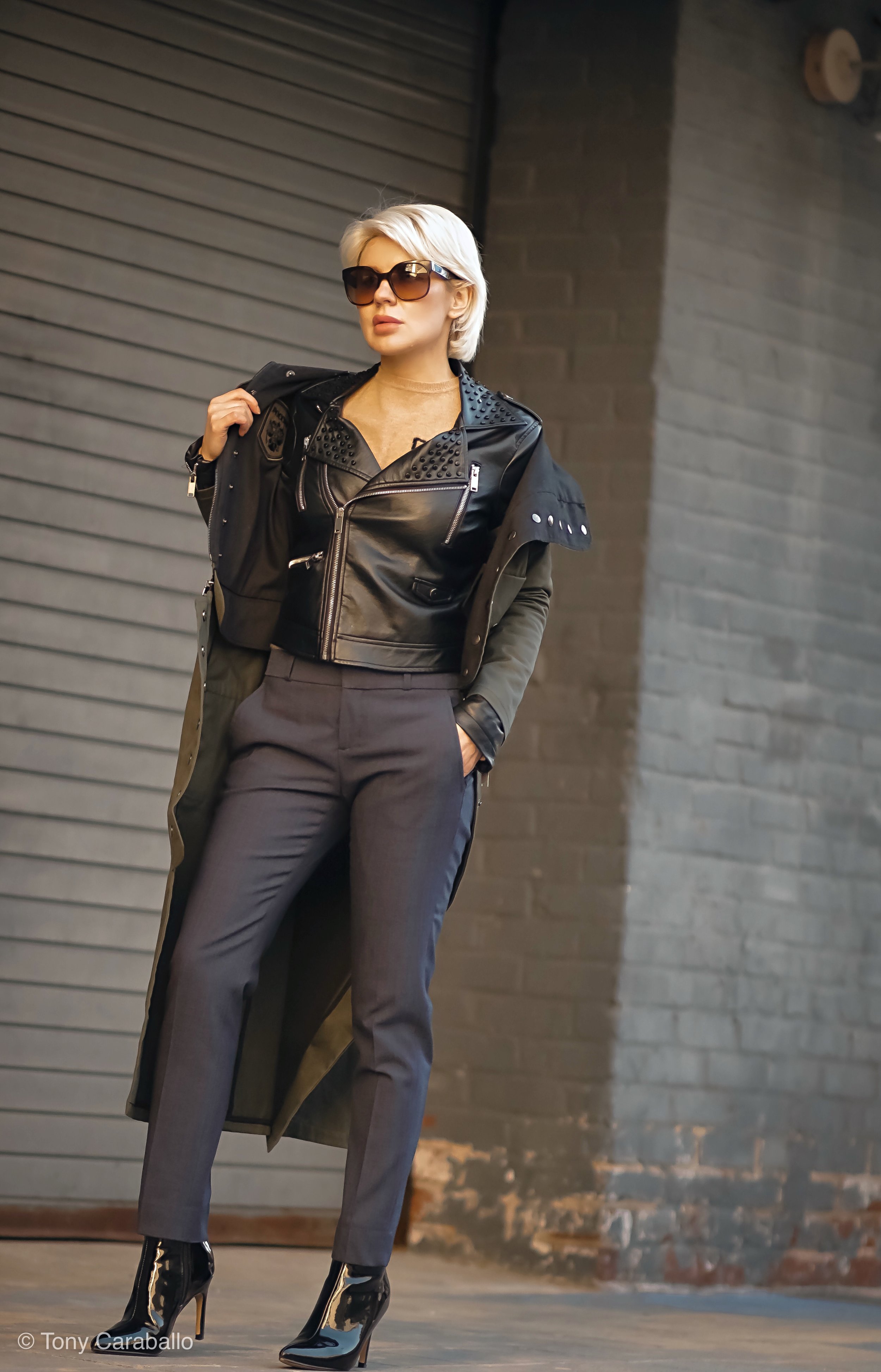 CLothia Womenson leather jacket street shot