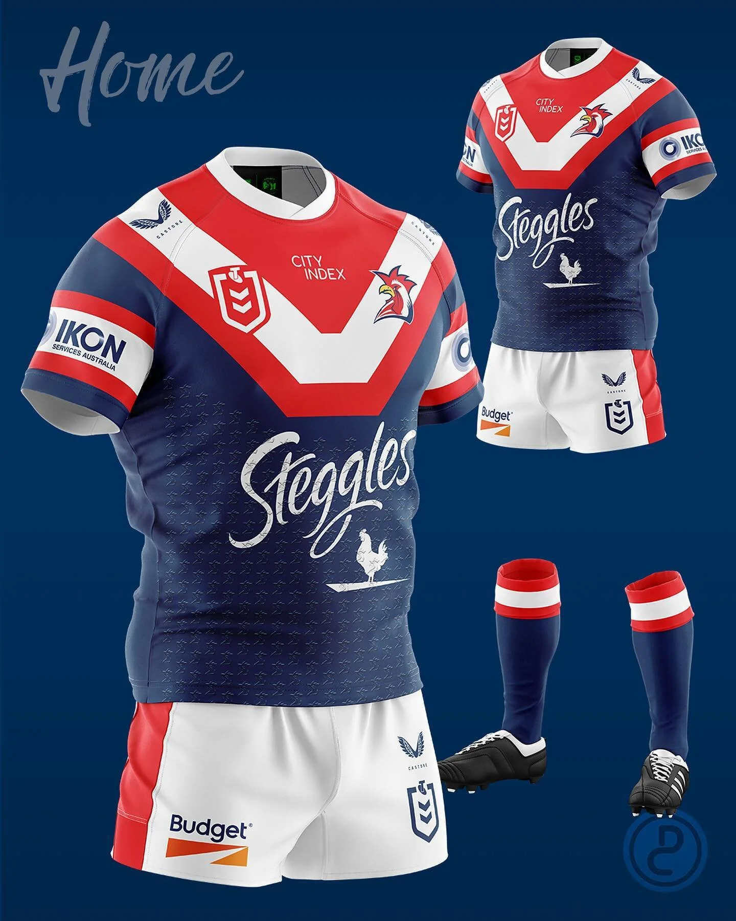 Concept for @sydneyroosters. You never really see the chooks use the exact same design template with for both home and away since their away is usually the only one that gets any variation. Always thought the chevron on the 2002 premiership winning j