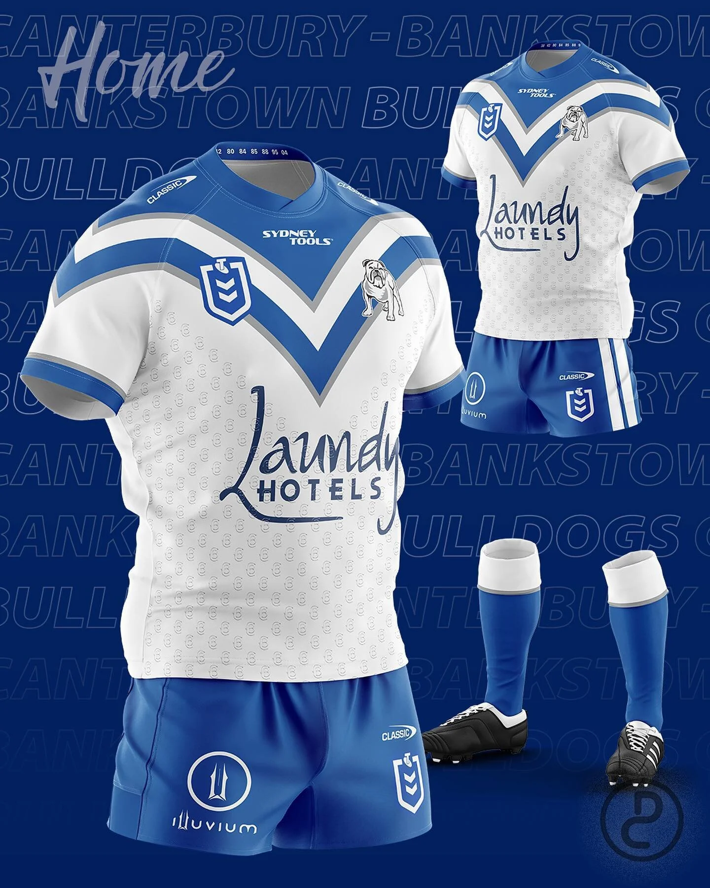 Concepts for @nrl_bulldogs. Always liked the curve on the design of the old Nike jerseys but prefer the length of the design of recent years. Added some of the grey from the club logo and isolated just the bulldog for the badge. For the heritage I to