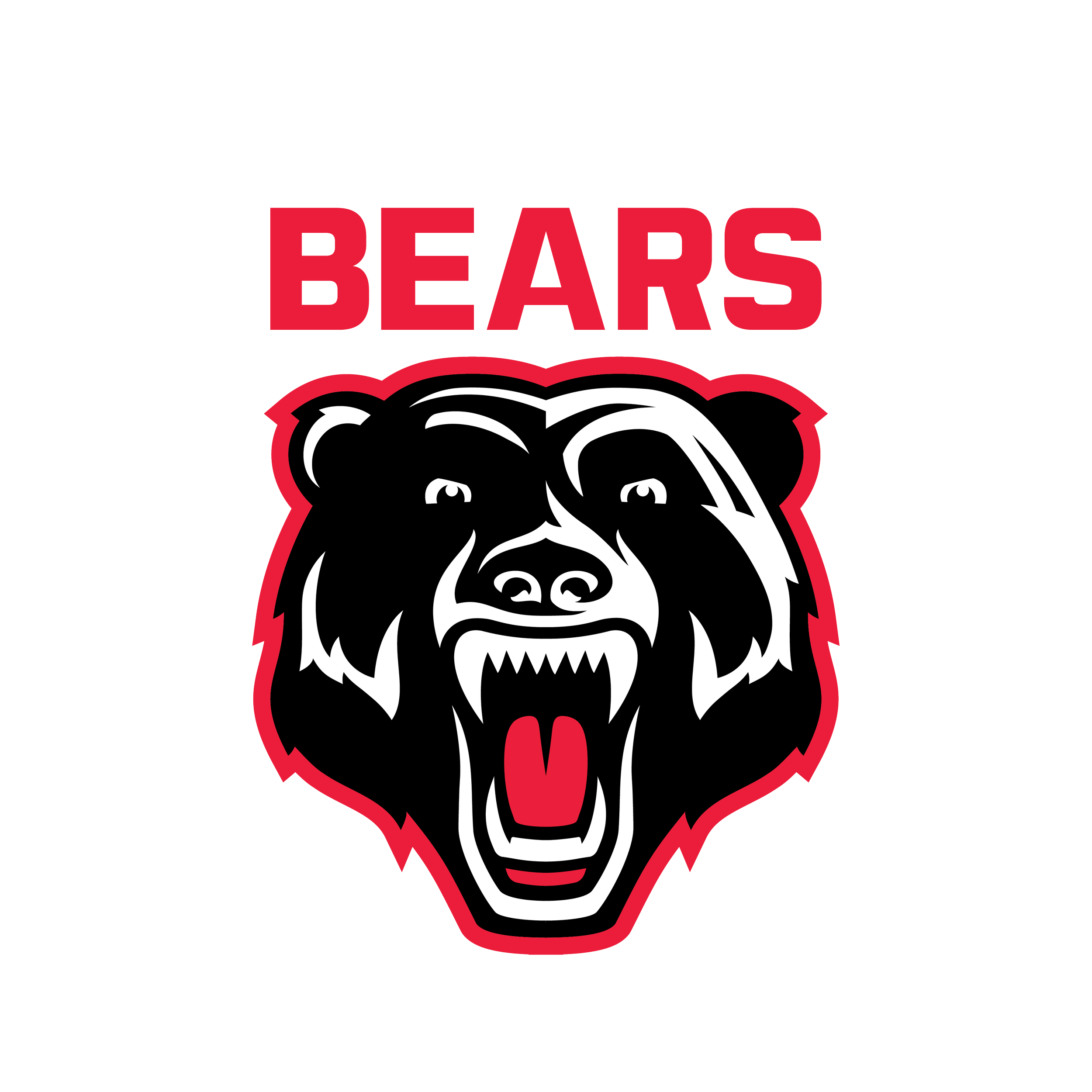Logo of the Perth Bears sports team featuring a bear's head with an open mouth and sharp teeth, in black, white, and red colors.