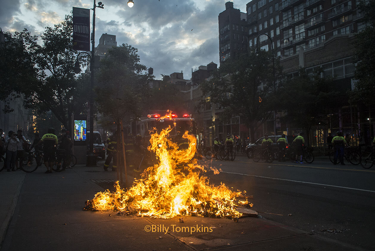  street fire ablaze  Black Lives matter protest  New York City / 2020 