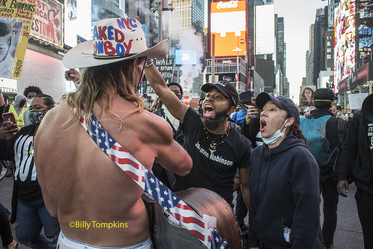  Black Lives Matter Protesters  confront  The Naked Cowboy.  Times Square  New York City  Yesterday 