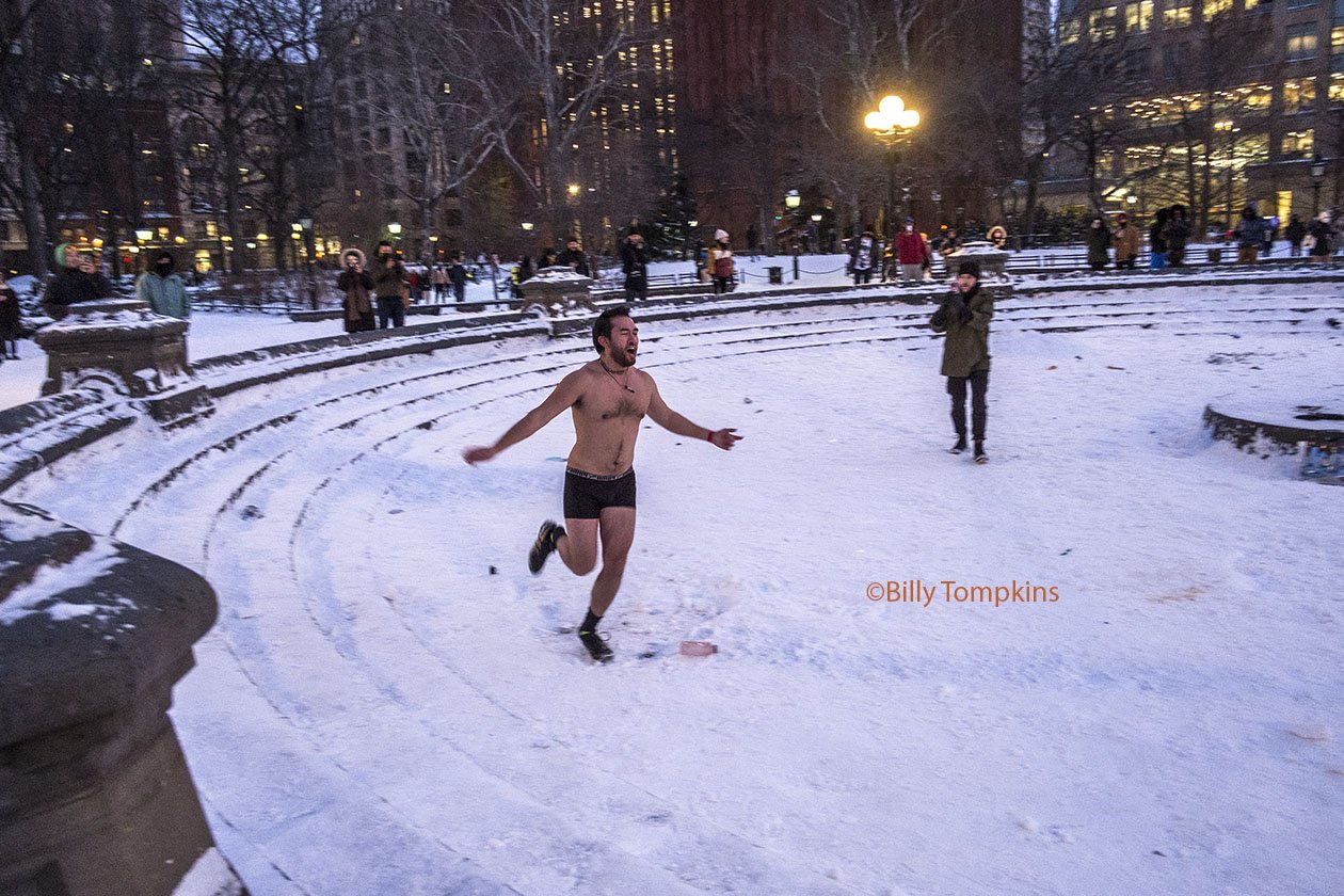  Snow streaker in his under shorts. 