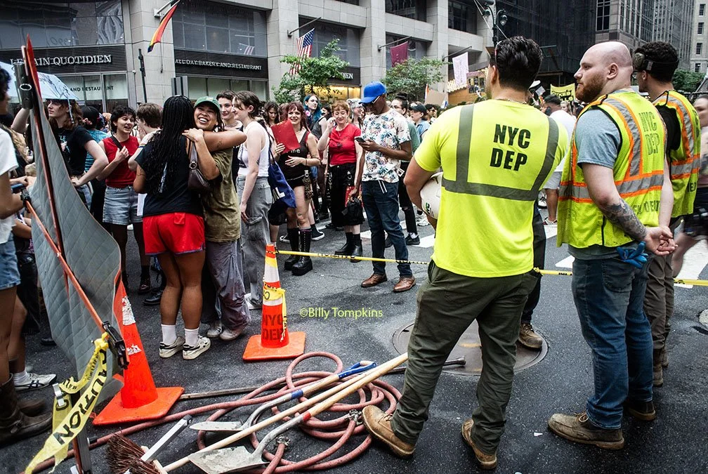Hard Hat Construction Workers Watch Dyke March