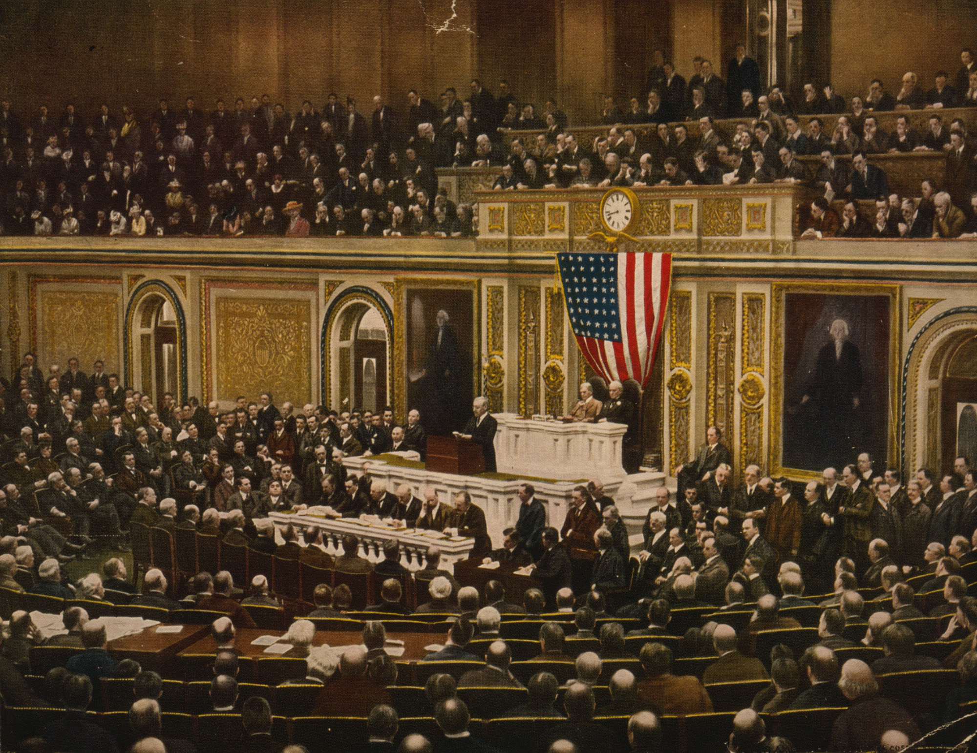 President Wilson announces the declaration of war to Congress, 1917.