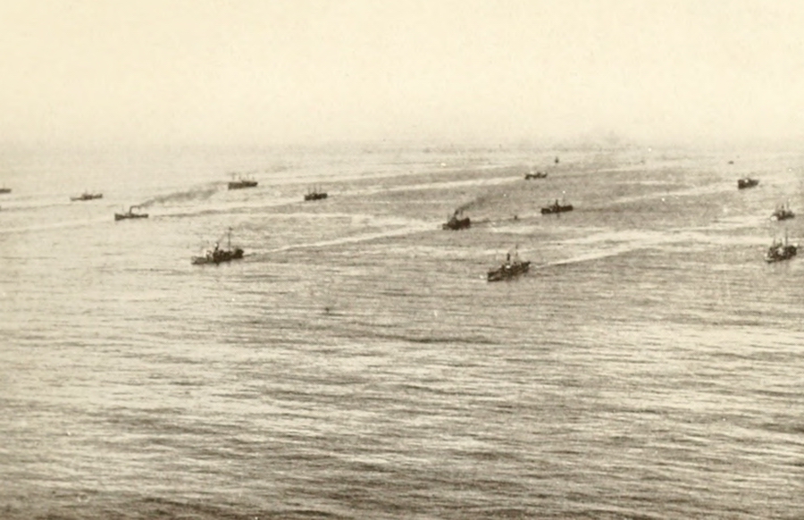 An Allied naval convoy..