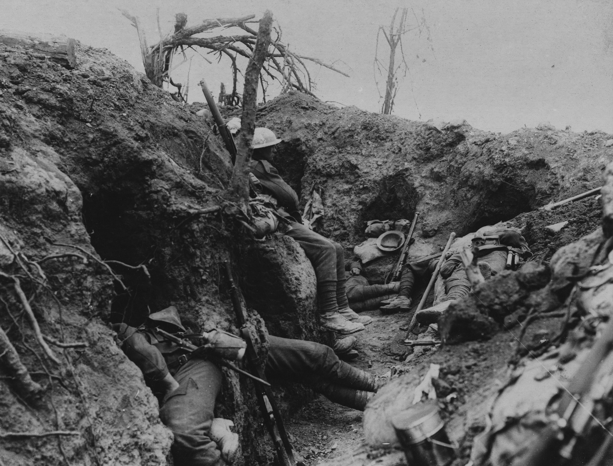 British infantry resting near Theipval Wood during the Battle of the Somme. 