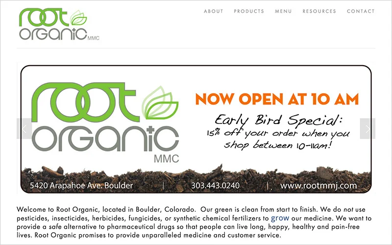 CLIENT Root Organic, Medical Dispensary PROJECT Website SERVICES Web Design & Development