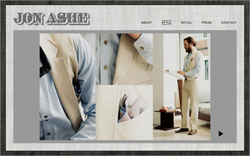 CLIENT Jon Ashe Menswear PROJECT Website & Lookbook for Designer SERVICES Web Design, Creative Direction