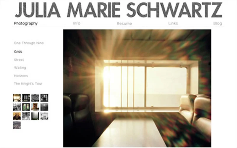 CLIENT Julia Marie Schwartz, Photographer PROJECT Website portfolio with galleries. SERVICES Web Design Consulting & Instruction