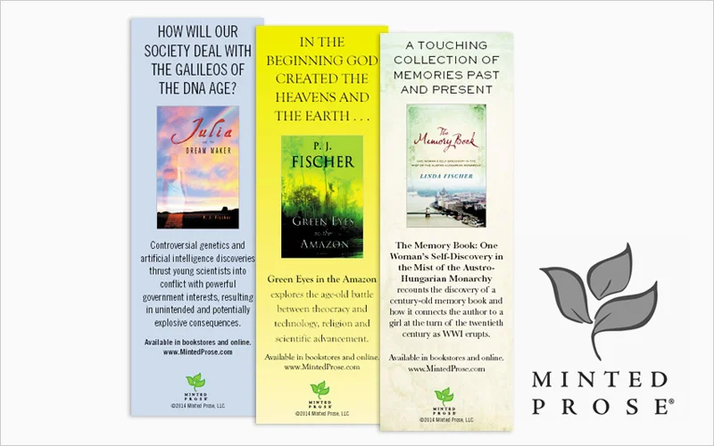 CLIENT Minted Prose, Book Publisher PROJECT Promotional Bookmarks SERVICES Graphic Design, Prepress