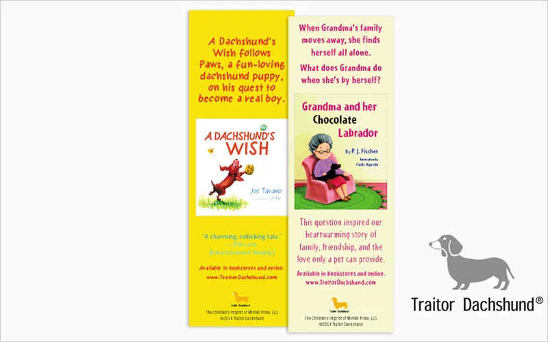 CLIENT Traitor Dachshund, Book Publisher PROJECT Promotional Bookmarks SERVICES Graphic Design, Prepress