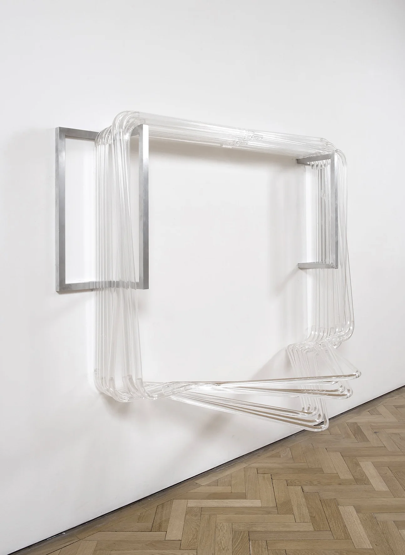 untitled (crowd control barriers), 2015; heat bent plastic, aluminium