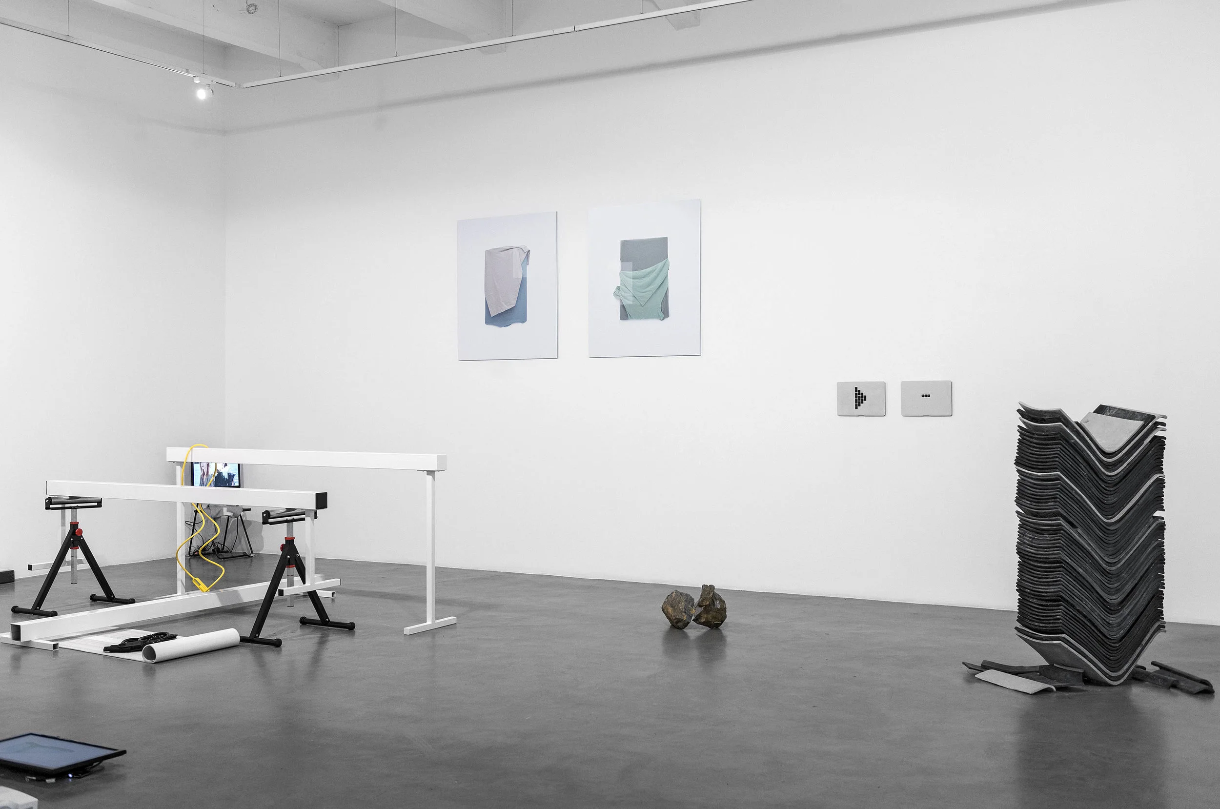New Material, 2017 installation view. Artists in the show: Robert Cervera, Russell Chater, Marieke Gelissen, Paul Kindersley, Edith Kollath, Tyler Mallison, Nika Neelova, Michaela Zimmer