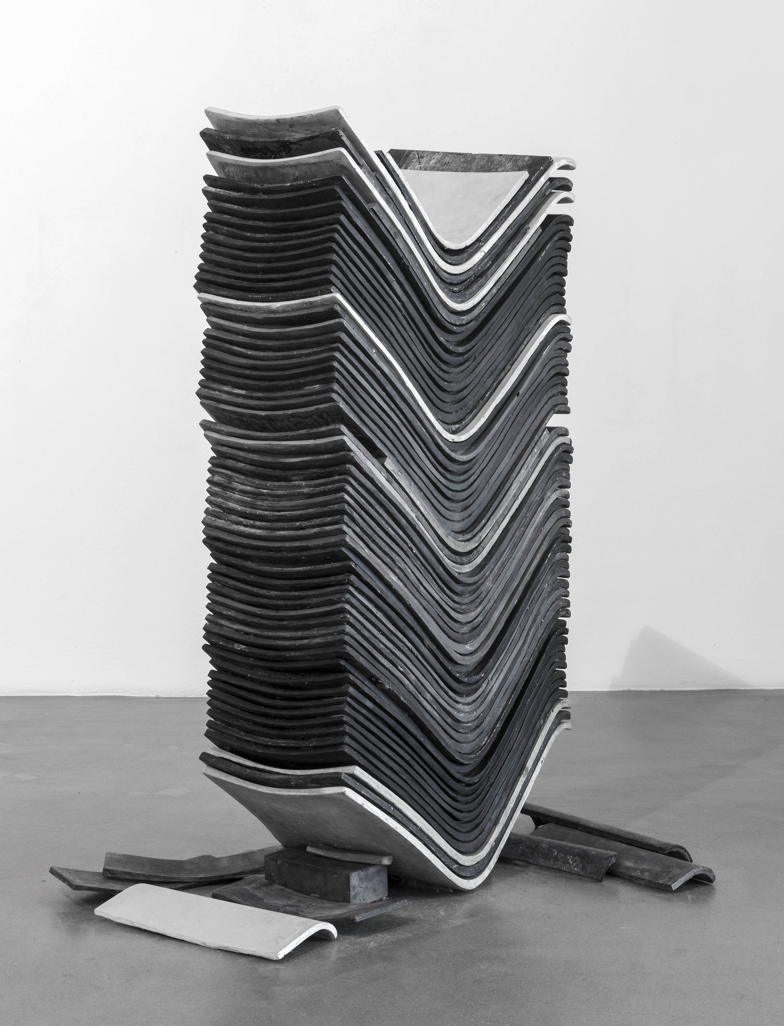  untitled (stack), 2017 stackable office chair seats cast in jesmonite and ashes 