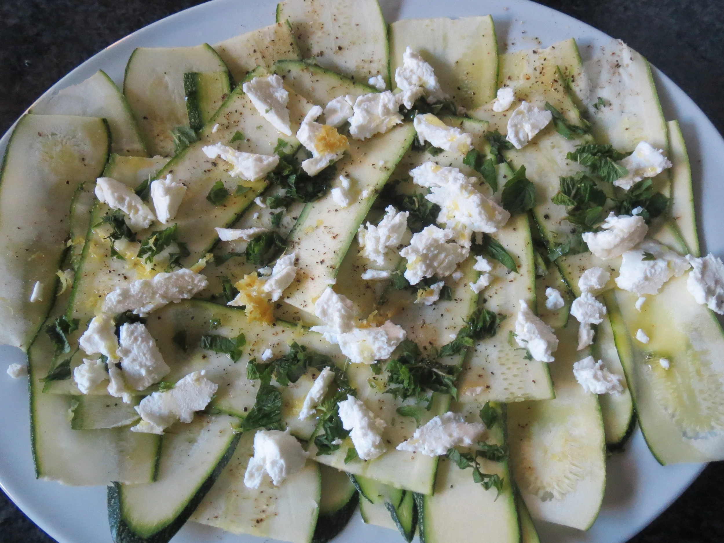 Courgette, goats cheese, lemon and mint salad