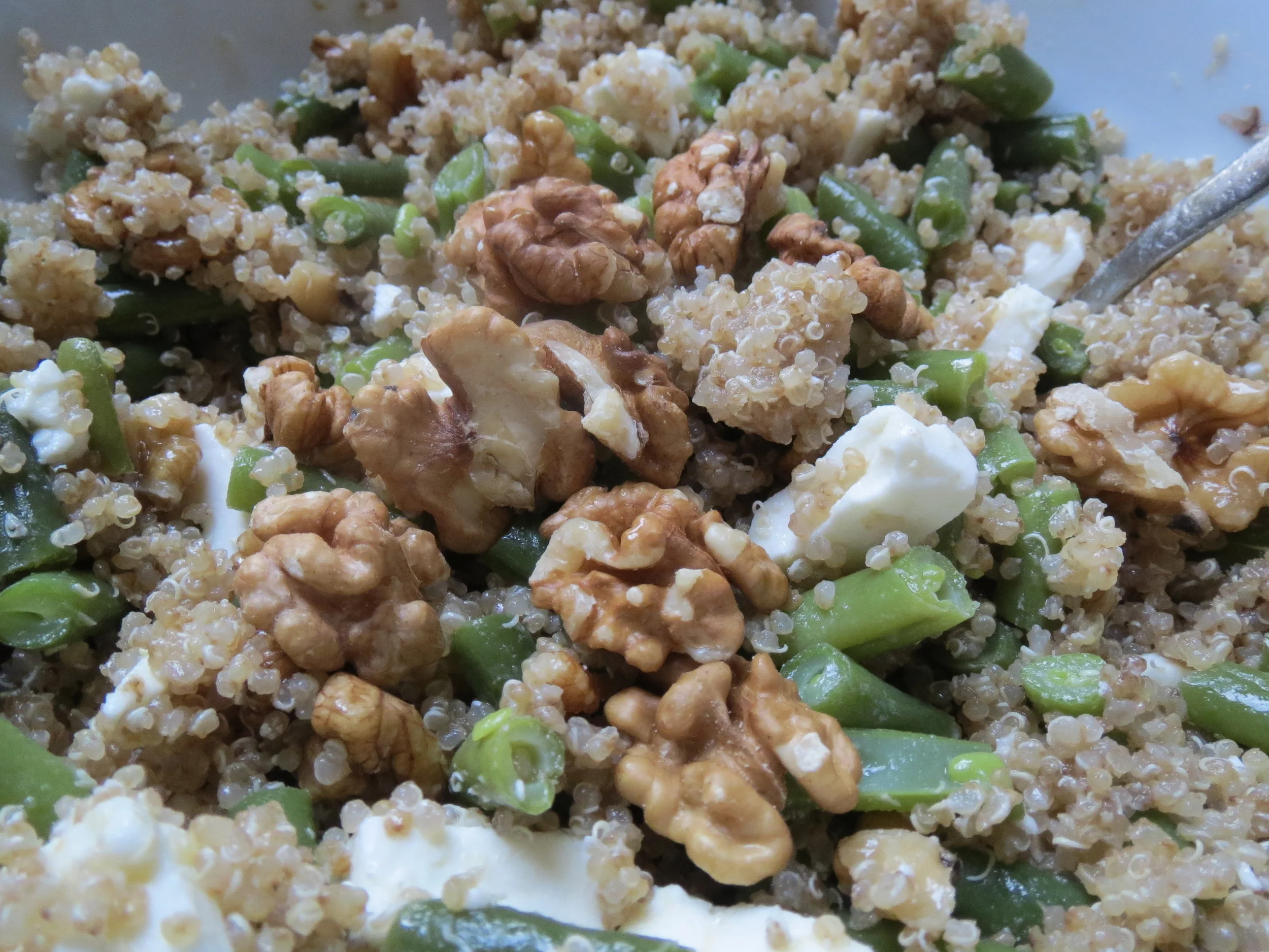 Quinoa, green bean, feta and walnut salad
