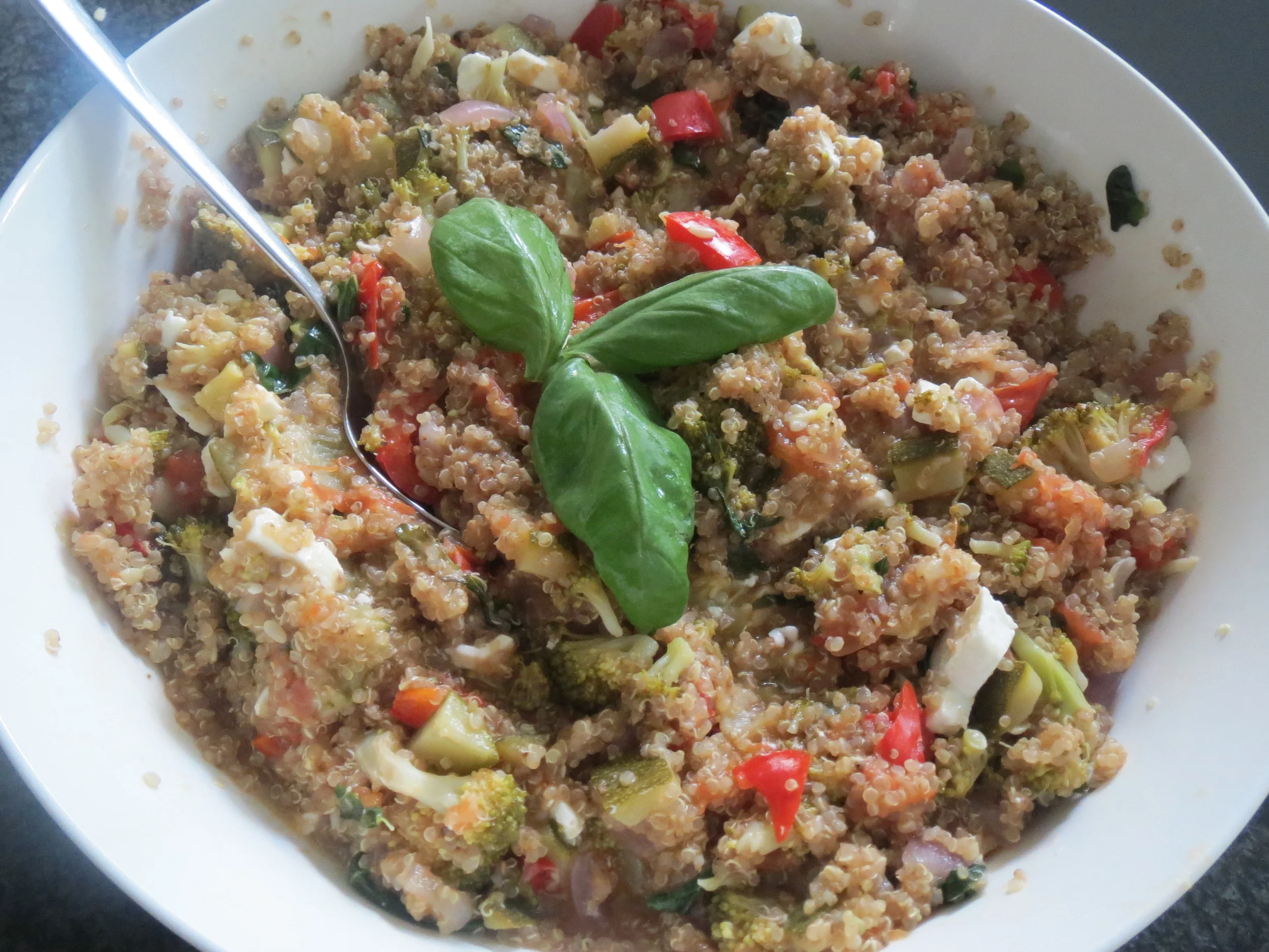 Warm Quinoa Salad with feta and basil