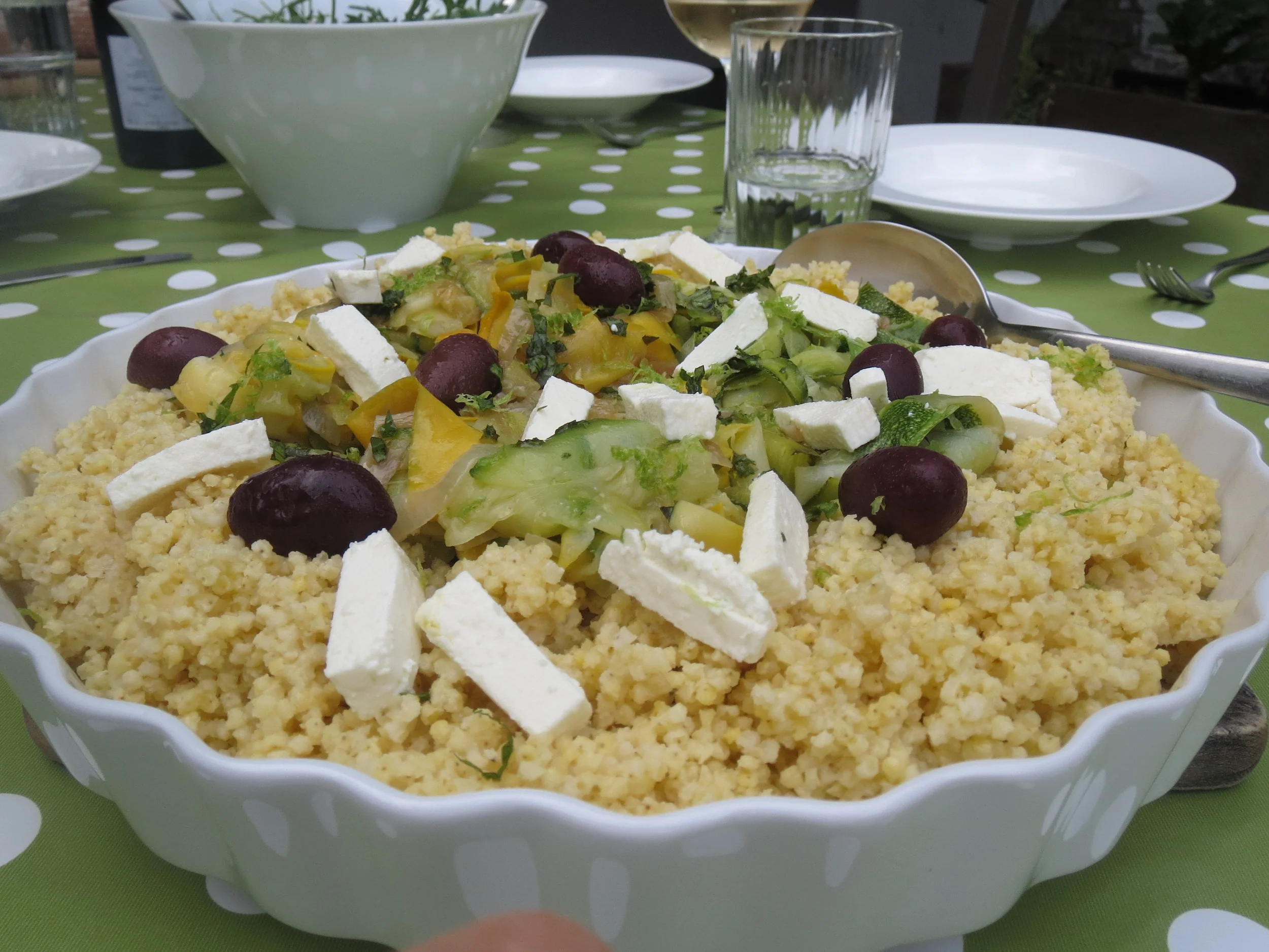 Courgette ribbons with lime and mint - served with Millet