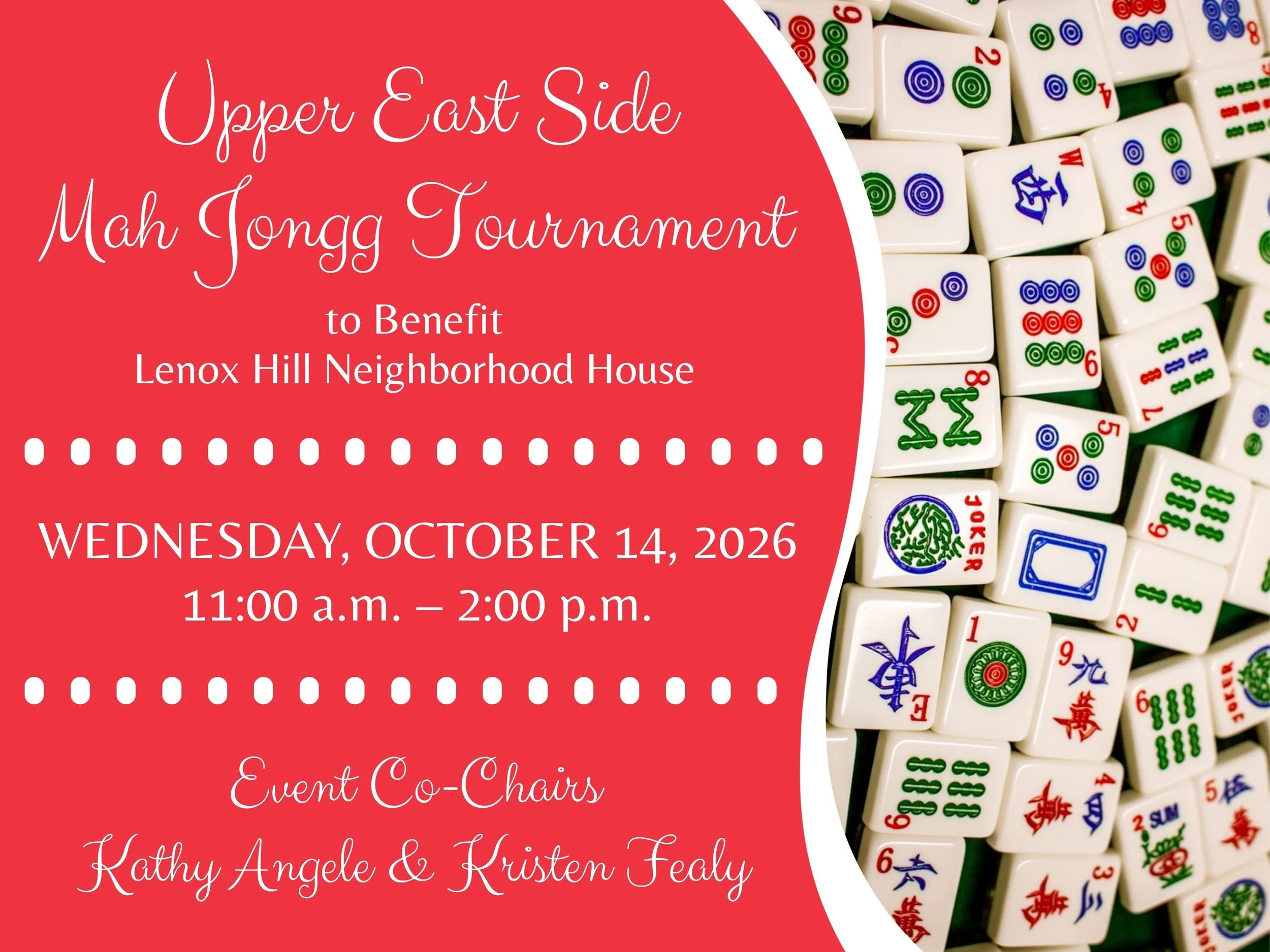 Invite graphic Upper East Side Mah Jongg Tournament with mah jongg tiles background