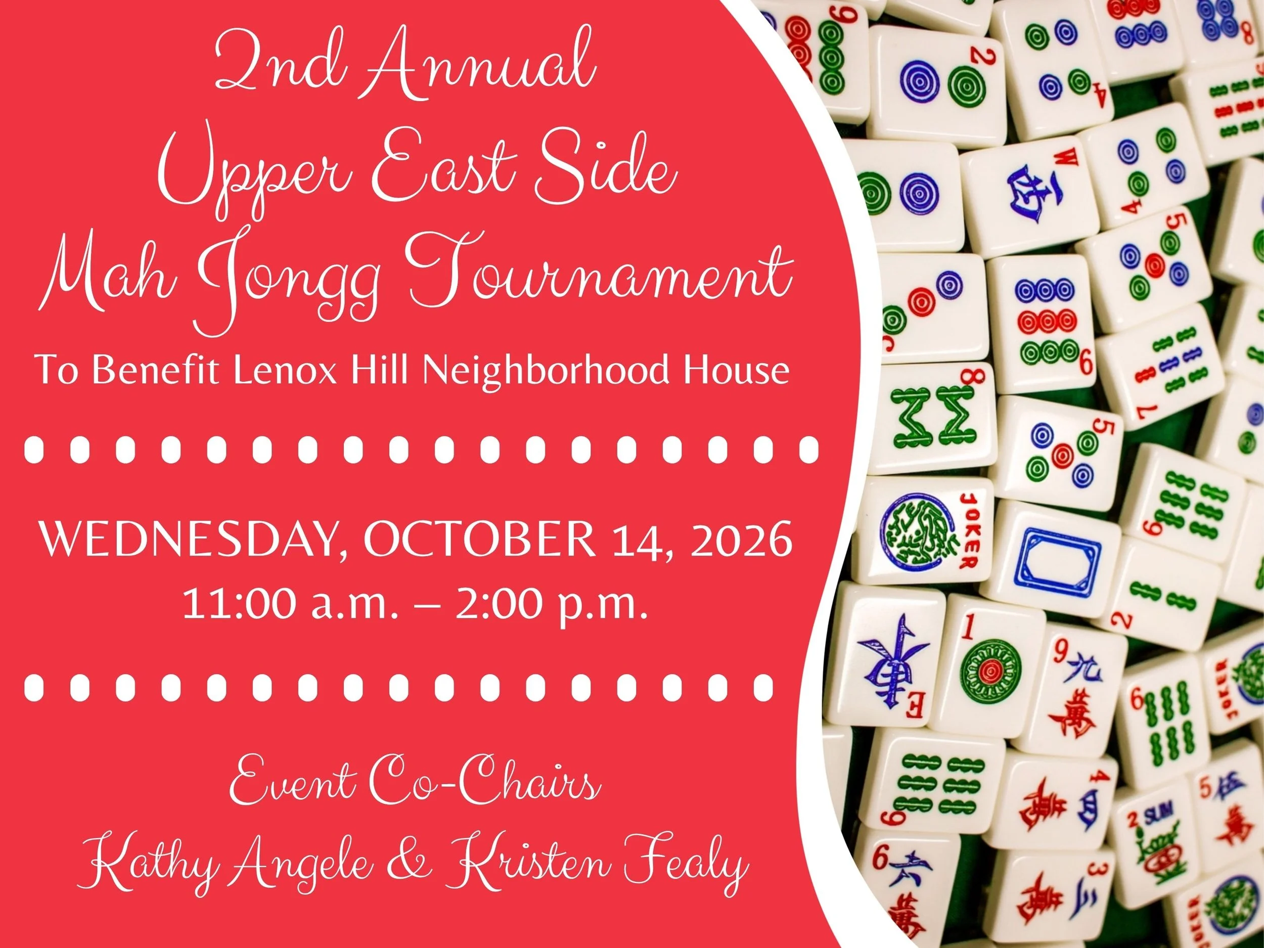 Invite graphic Upper East Side Mah Jongg Tournament with mah jongg tiles background