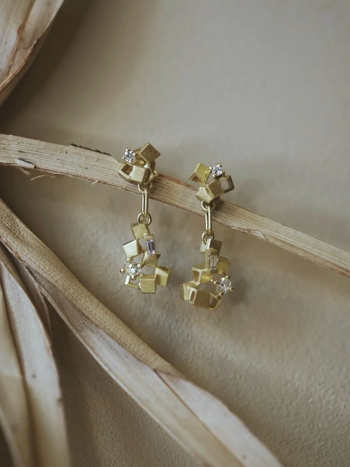 Goldsmiths Fair &ndash; Week Two opens this week! Come try on the new Rosalie earrings &amp; baguette double band, so fresh off the bench they are still warm from the last solder ;)

Brushed 18ct yellow gold with baguette-cut, rose-cut and brilliant-