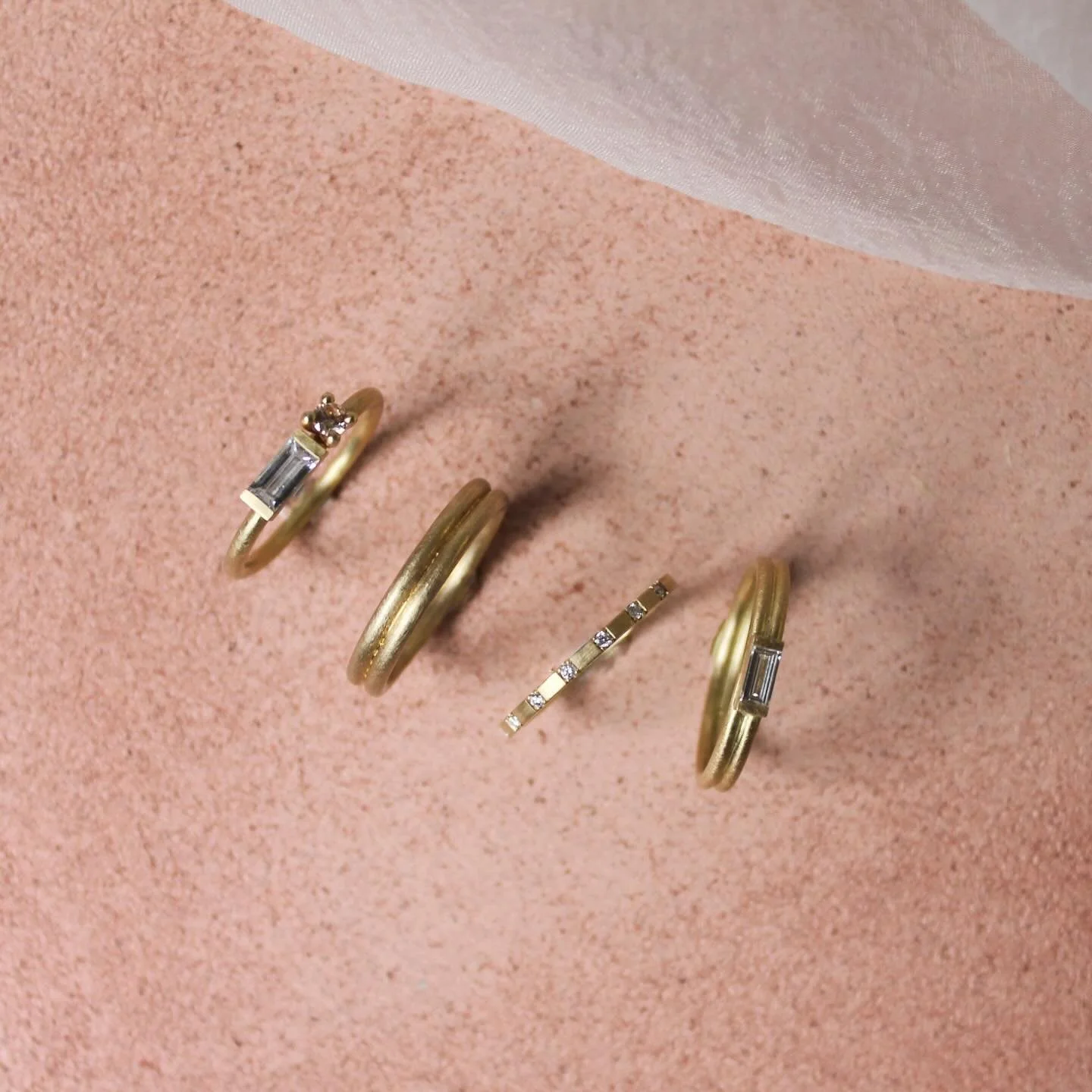 Lines that link us ring stack✨ Featuring Double banded baguette solitaire, Eternity ring I, Double round latitude wedding ring, Toi et Moi diamond ring.