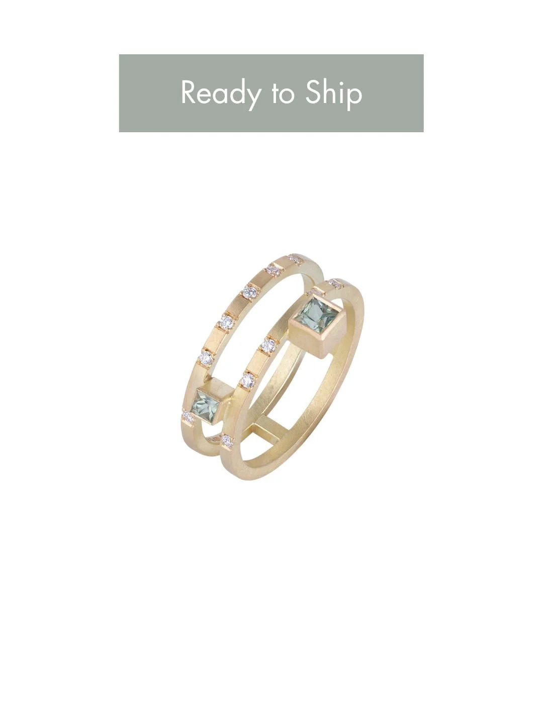 Green sapphire & diamond double ring