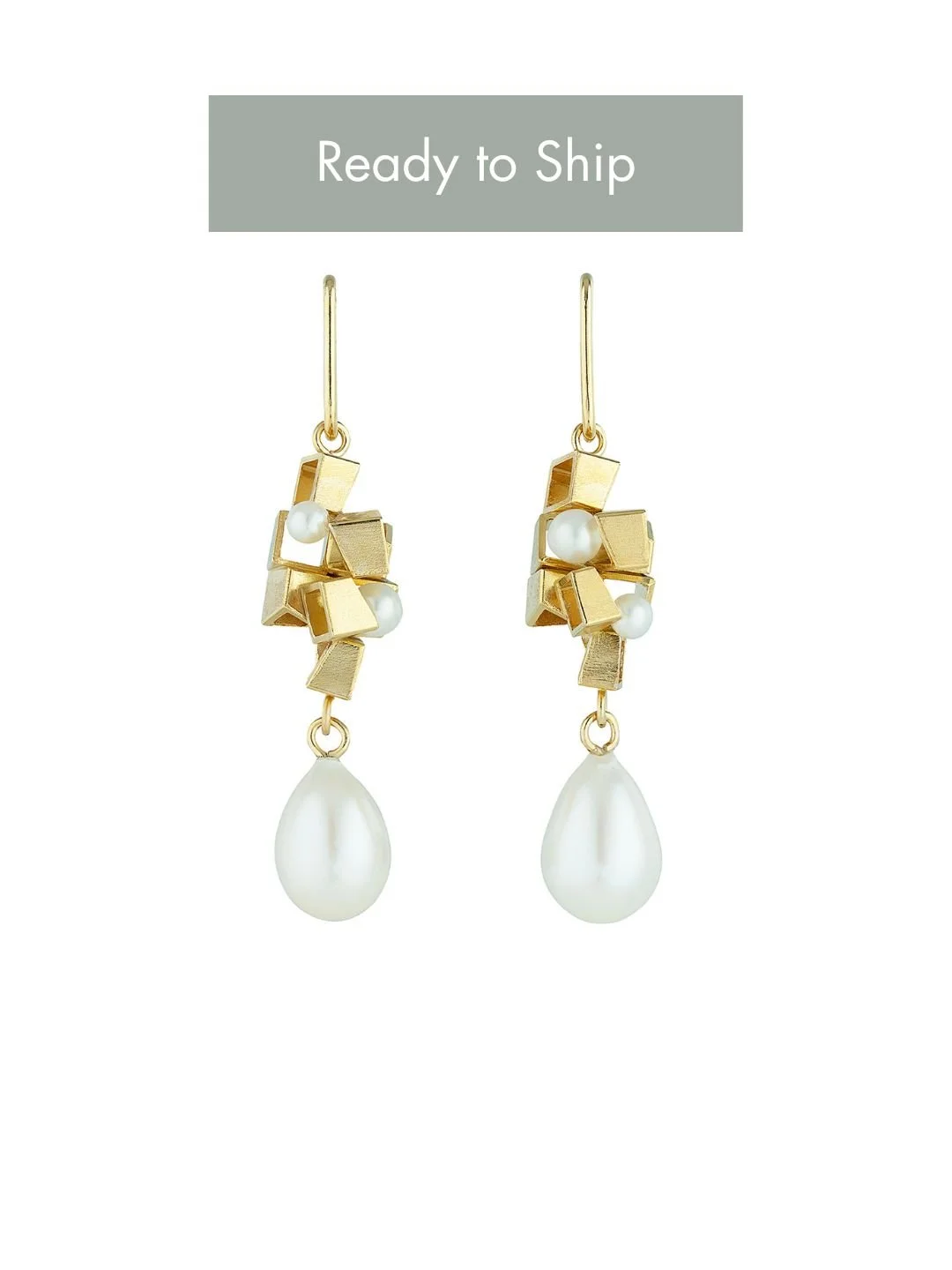 Pearl Cluster Drop Earrings - Gold/White