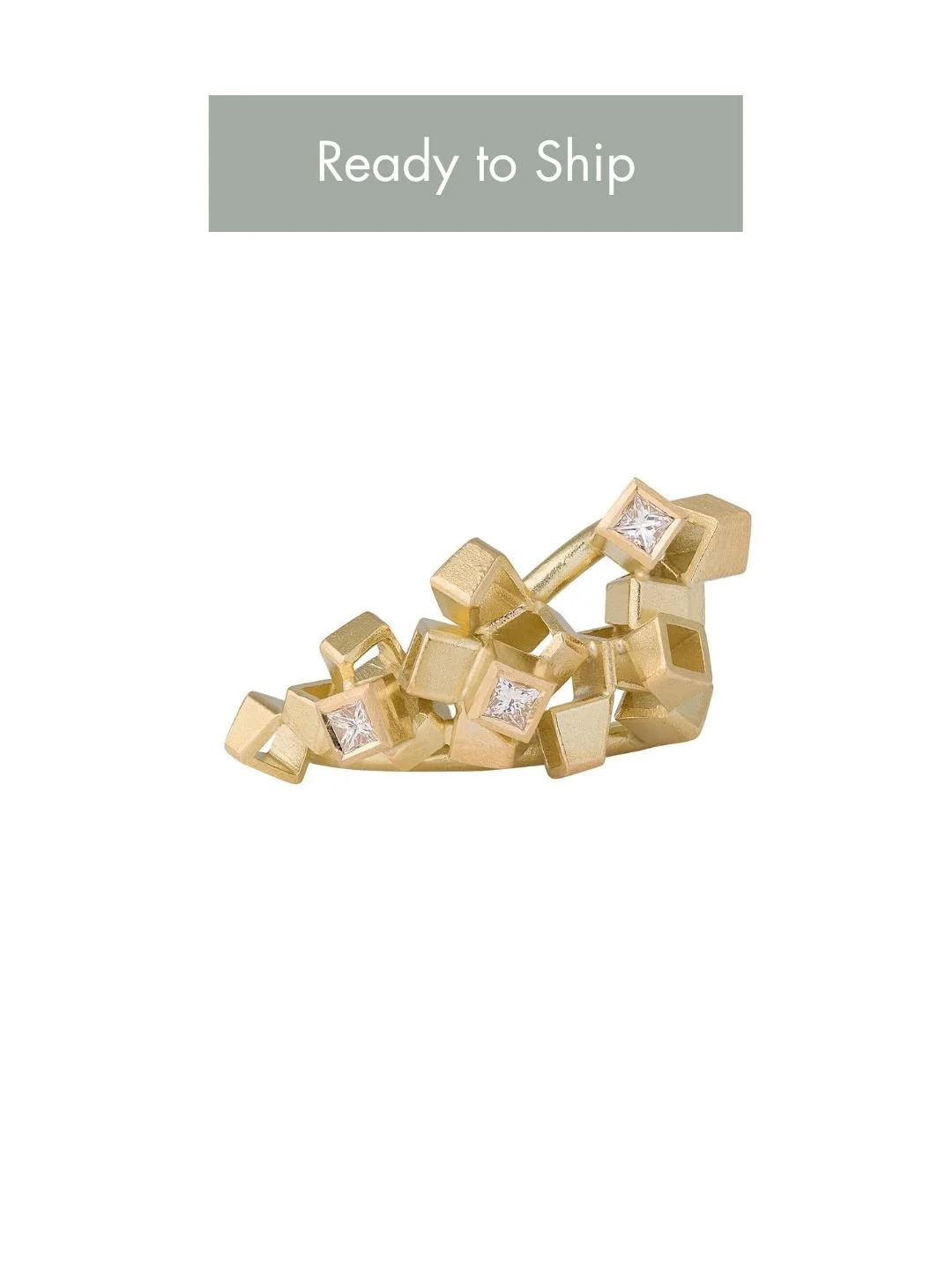 Diamond Cluster Ring - Princess cut Diamonds & Yellow gold