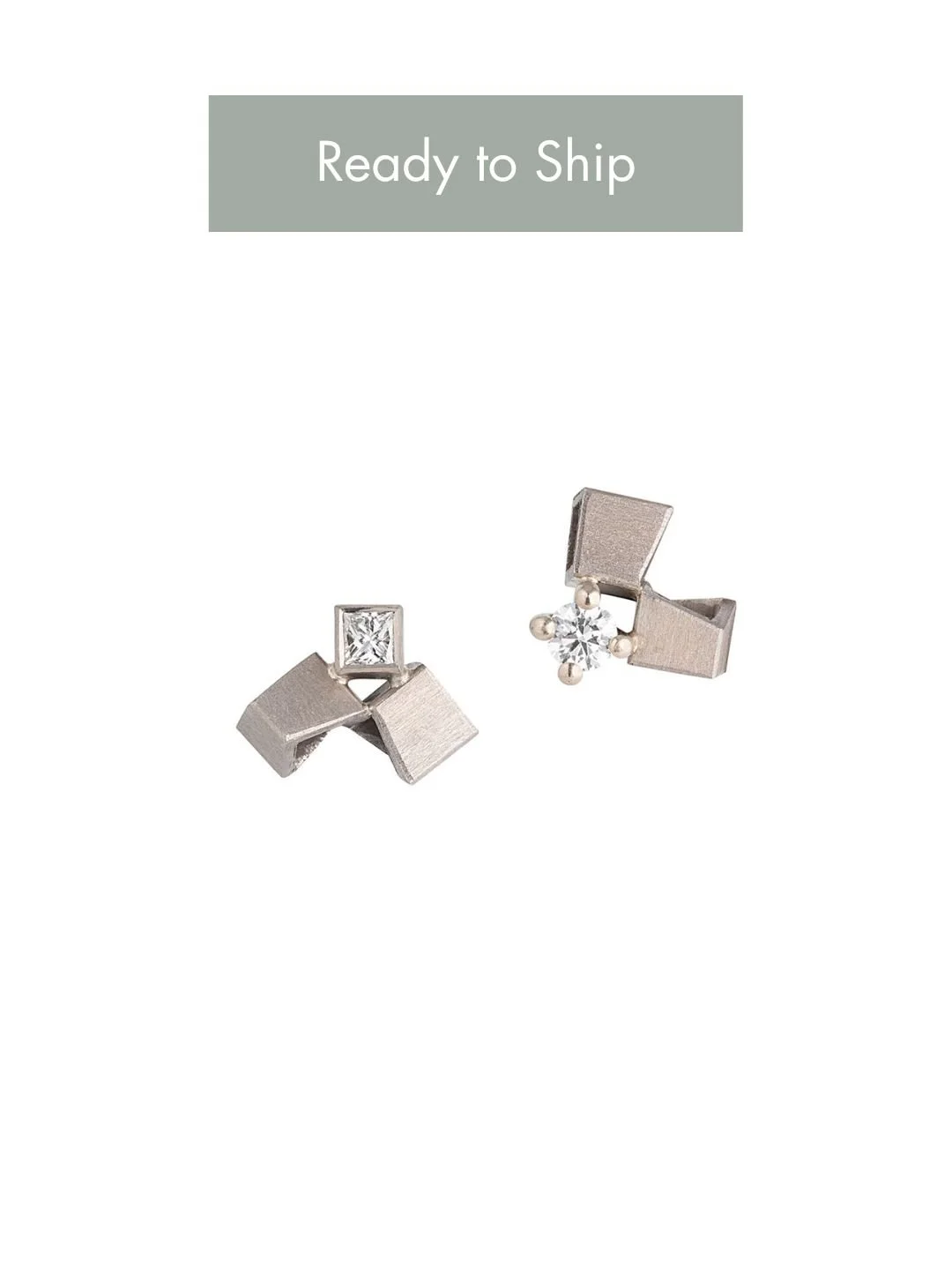 Classic white gold square & diamond studs