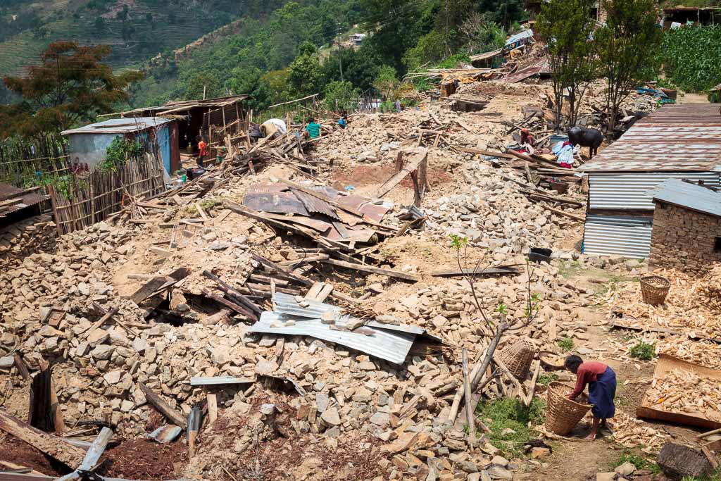  There are no buildings left standing in the vlllage of Thakani in Sindulpachowk after the April 25th Earthquake. 