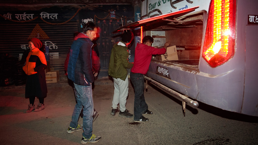 Late night packing in Besigaun.