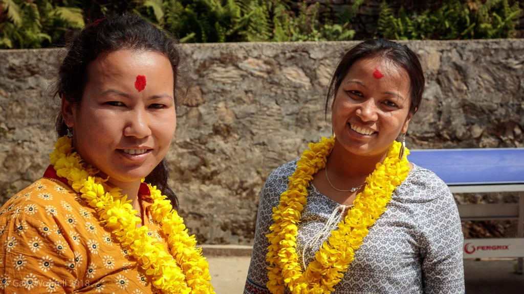 Founder of Moving Mountain Nepal Rewati Gurung and Unatti Foundation's Anita Prajapati at Shree Bhalchandra school on donation day