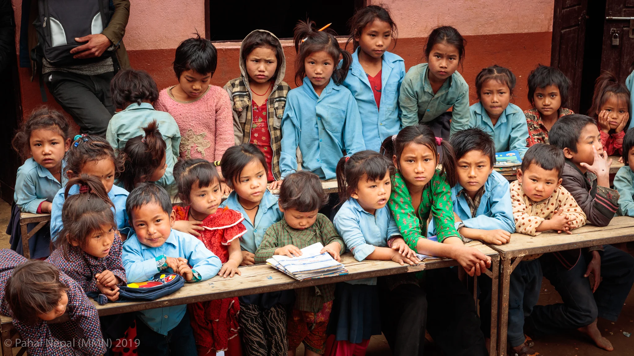 Children at Bhumistan wait for donations to start.