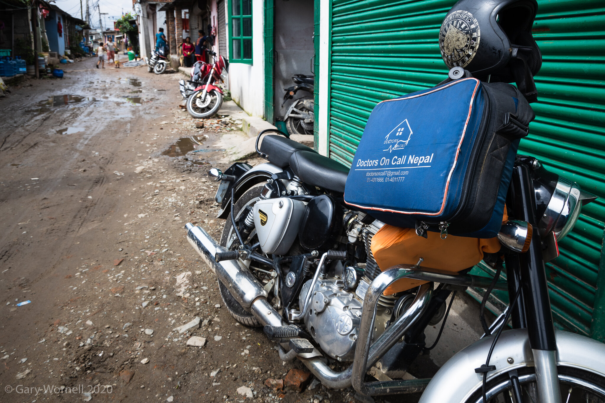  Doctors on Call motorbike at Manohara slum, Kathmandu. 