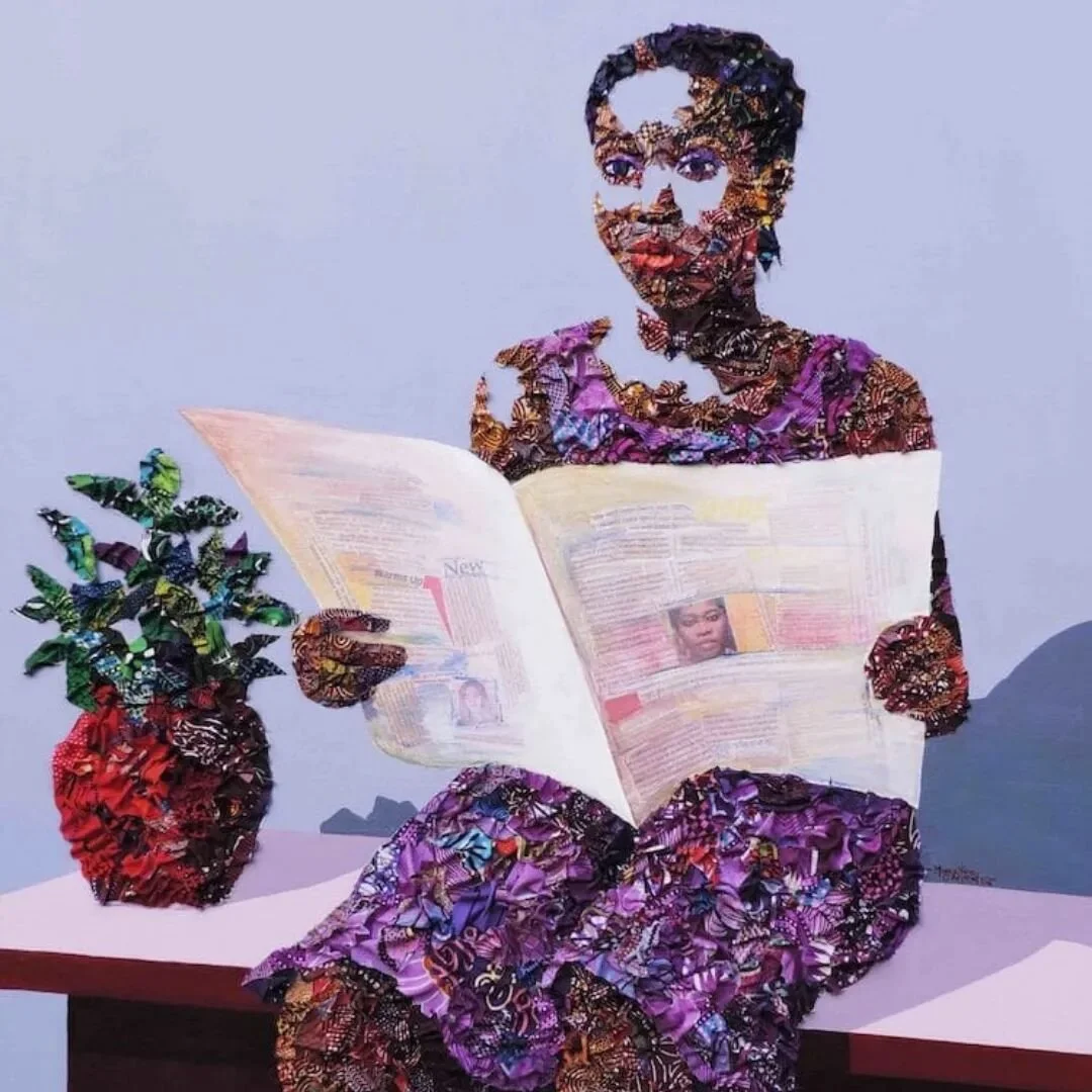 Article credit @mymodernmet
Artwork by @marcellina_akpojotor

Combining striking acrylic color and printed Ankara fabric, Nigerian artist Marcellina Akpojotor crafts powerful yet intimate portraits. Expertly manipulating mixed media to create &ldquo;
